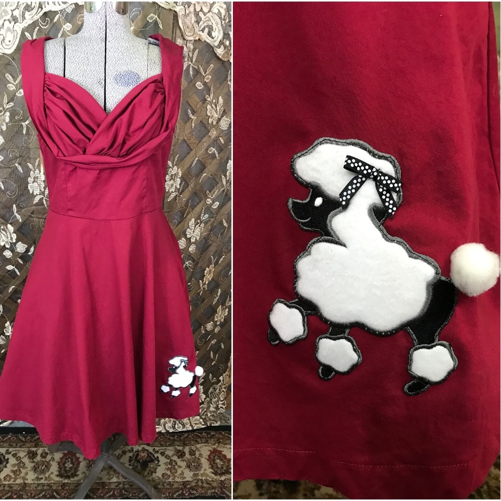 DIY Red Lindy Bop Dress with White Poodle XL Retro